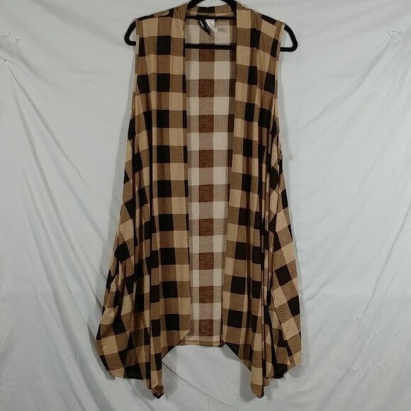 Heimish USA Women's Brown Tartan Waterfall Casual Vest Sweater Plus Size 2XL - Picture 1 of 8